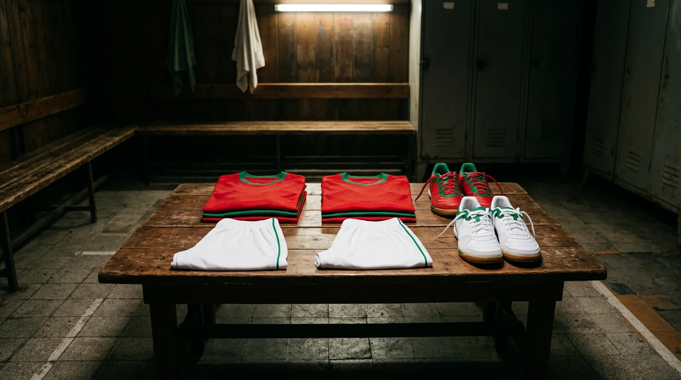 Jogadores da selecao portuguesa de futsal com equipamento vermelho